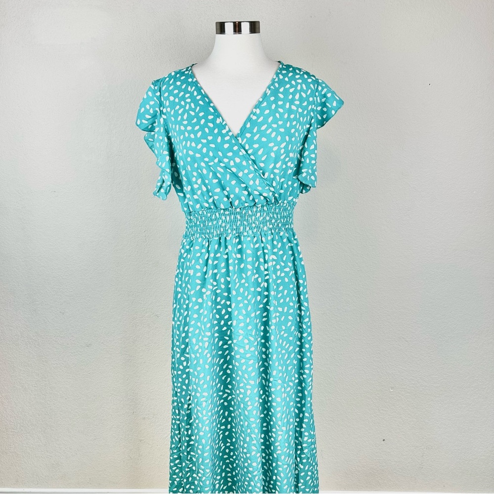 SHEIN Turquoise and White Patterned Maxi Dress
